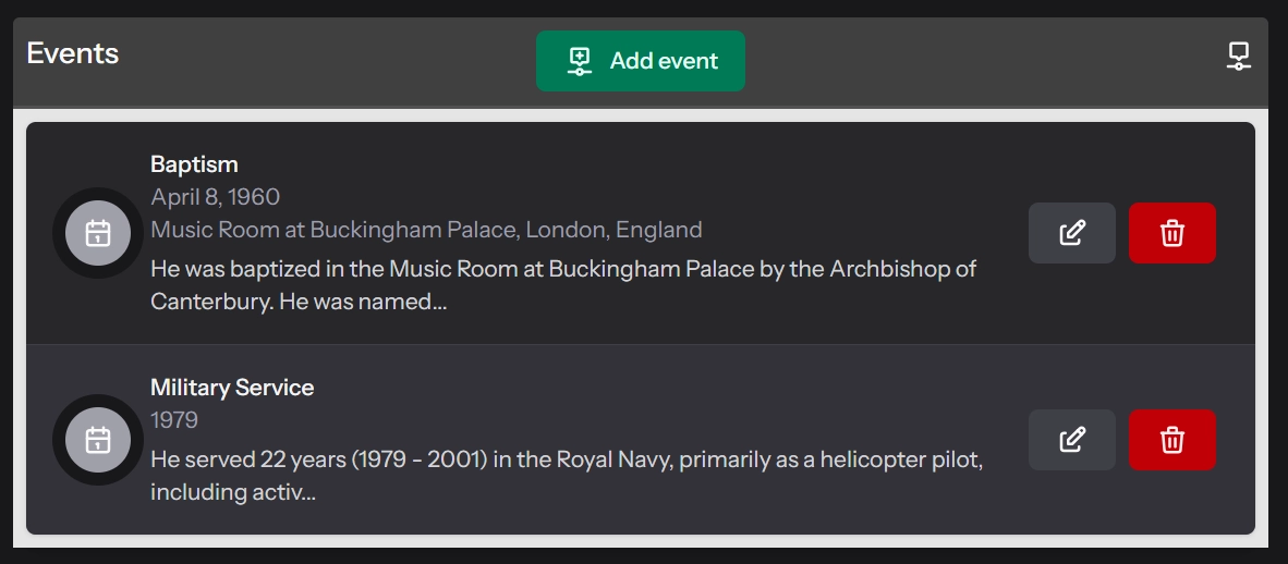 Manage events